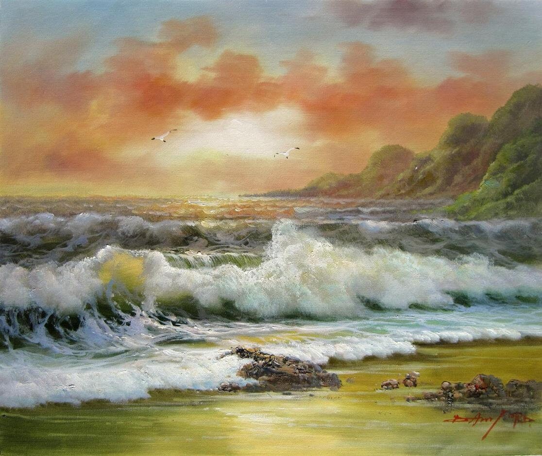 絵画、キャンバスに油絵、海 海景海波キャンバスに油彩/キャンバスに油絵海 - Etsy 日本