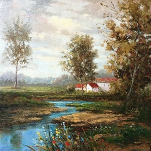 landscape countryside river painting oil painting on canvas signed / oil painting on canvas landscape river image 2