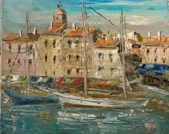 L. Castellano, peinture à l'huile Saint-Tropez, 1976