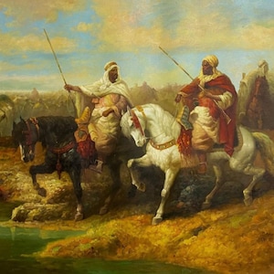 Jinetes árabes pintura orientalista pintura al óleo original sobre lienzo / hombre árabe pintura orientalista pintura al óleo sobre lienzo