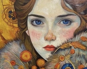 現代美術 大きな肖像画 女性 ブルーアイズ キャンバスに油絵を描く