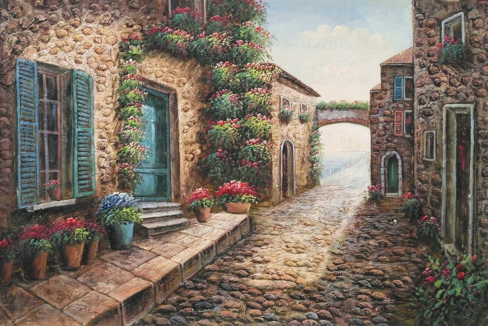 Paysage Campagne Rue Village Tableau Peinture Huile Sur Toile - Etsy