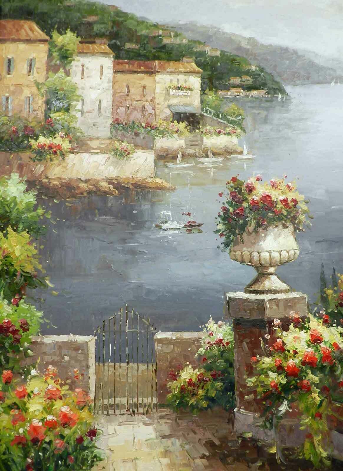 36x48 Mediterranean Tuscan Water Original Canvas Oil Painting New