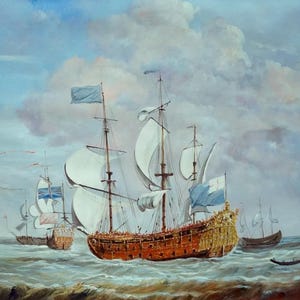 obraz olejny na płótnie, sztuka morska, łódź St André na żaglówce morskiej