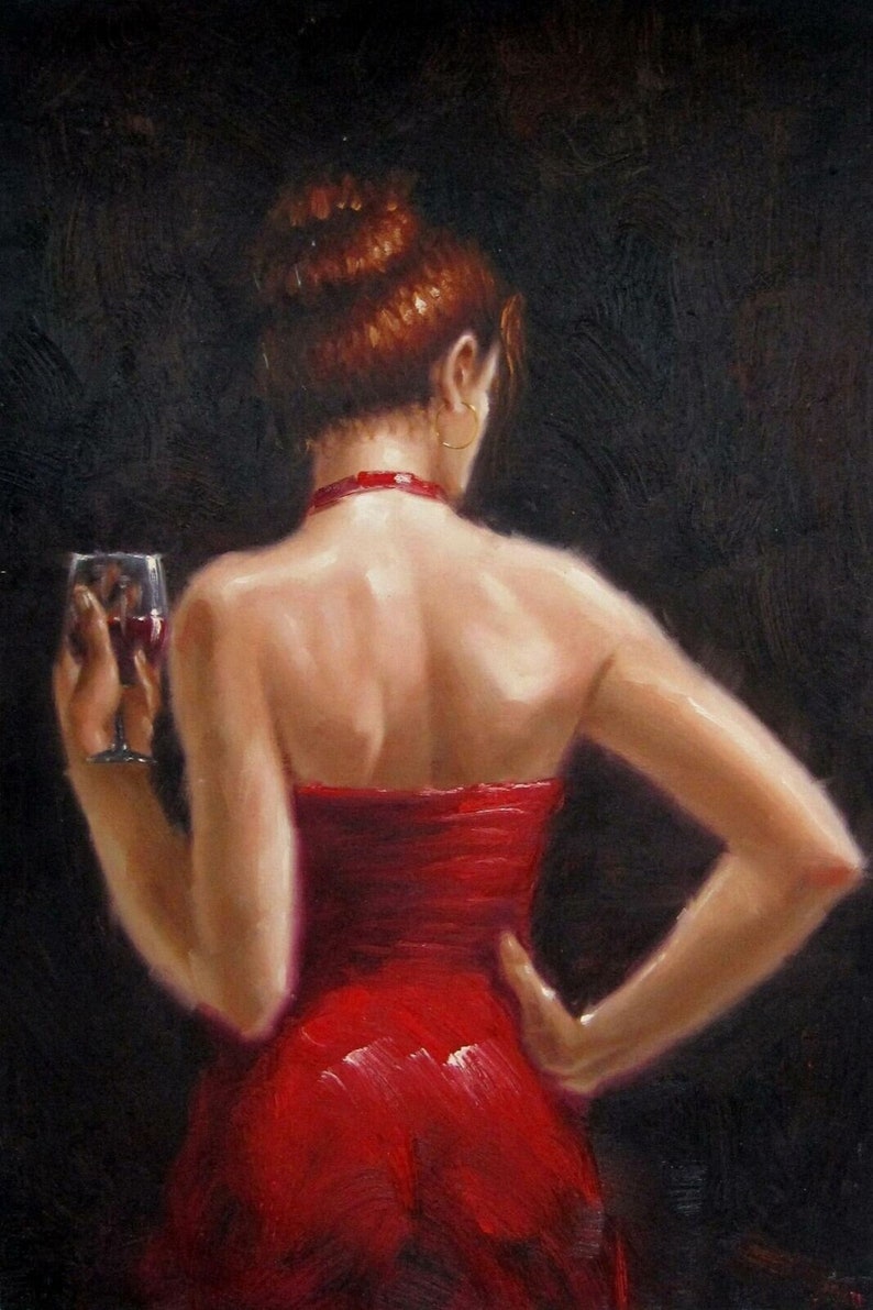 Portrait Woman Bar Oil Painting on Canvas Signed / Hand Painted Oil ...