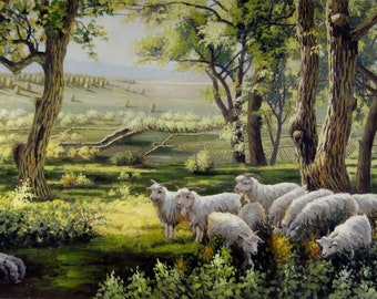 cabras animales pintando pintura al óleo sobre lienzo firmado / cabras animales pintura al óleo sobre lienzo