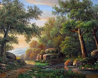 landscape countryside oil painting on canvas signed / oil painting on canvas landscape