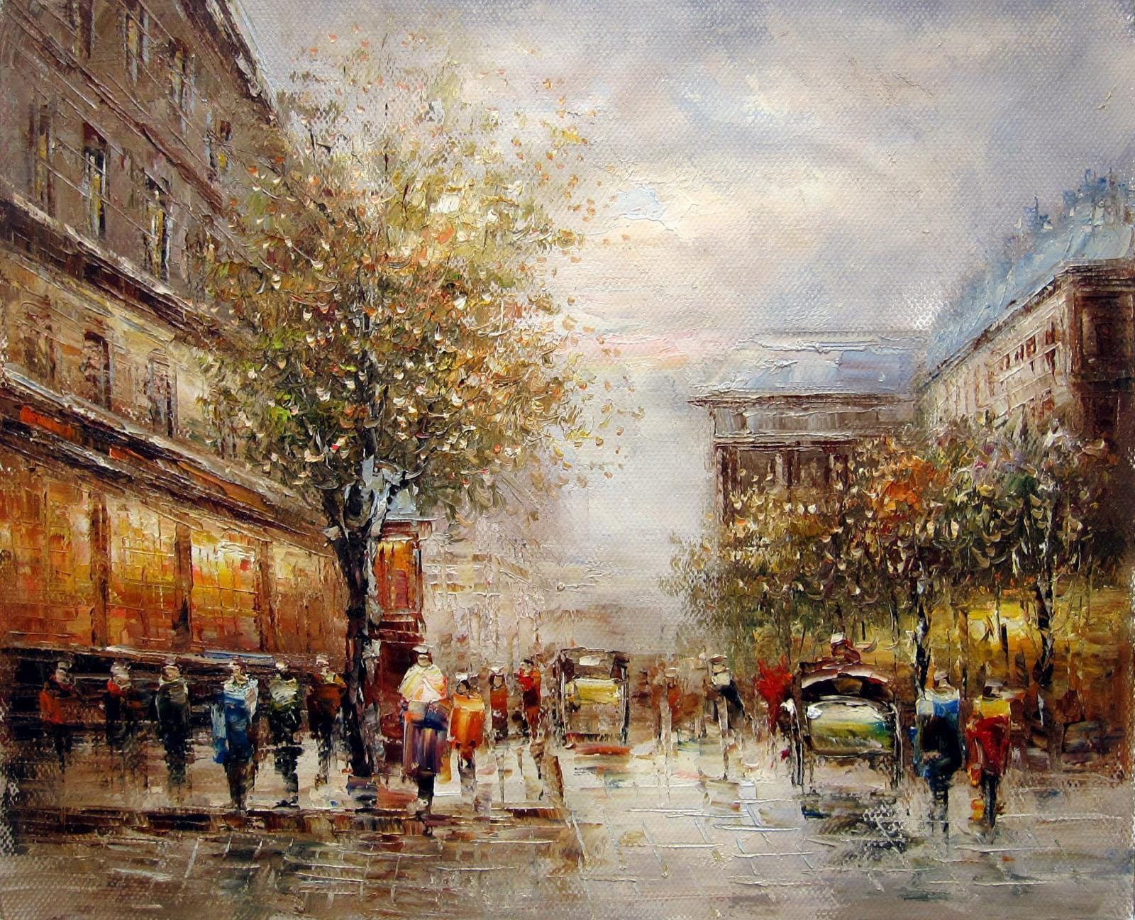 Paris scène de rue en hiver tableau peinture huile sur toile | Etsy