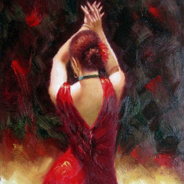 danseuse flamenco tableau peinture huile sur toile signée / flamenco dancer oil painting on canvas