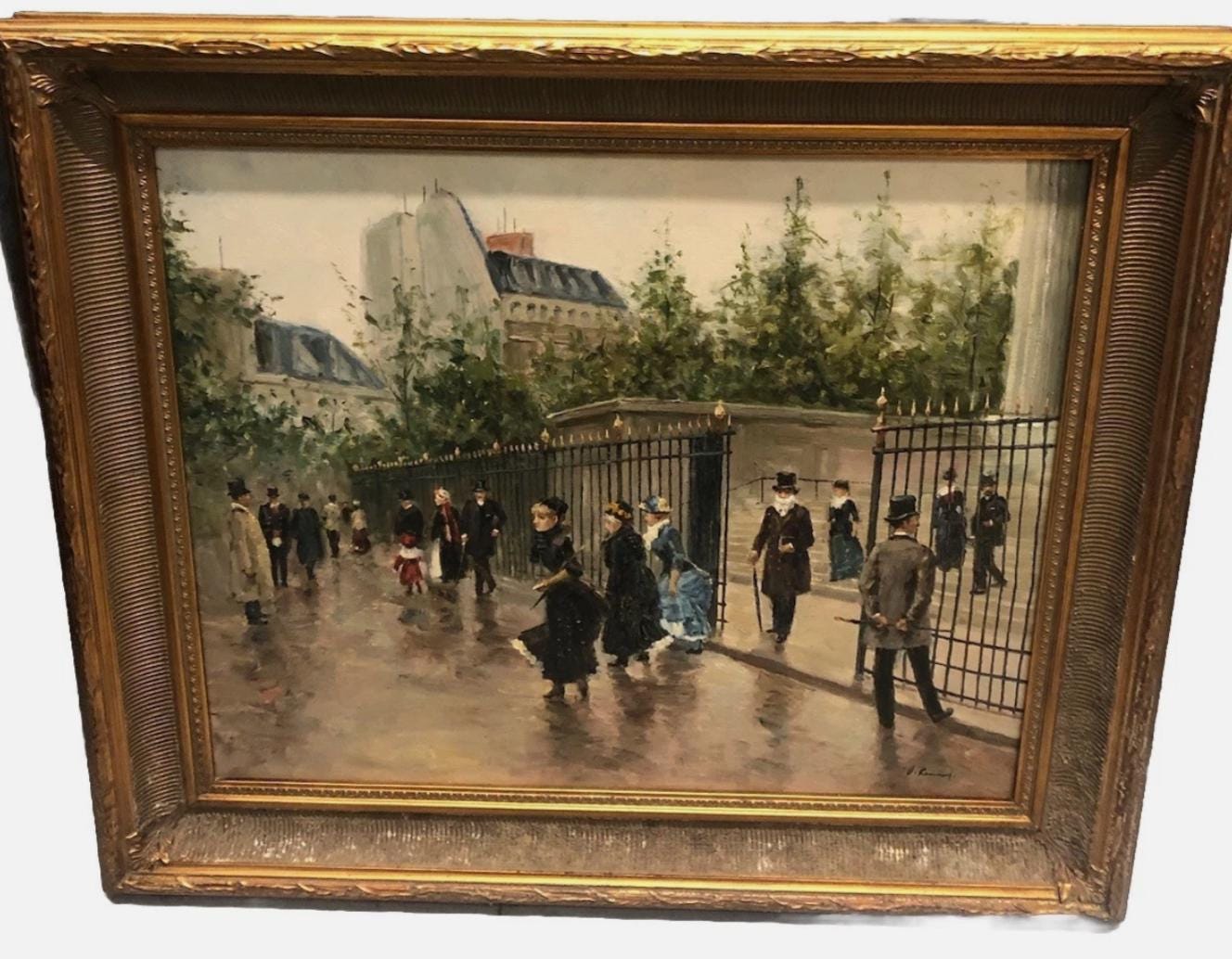 古いパリの街並み - J. ルノー作（ジャン・ベローの原画に基づく）油彩