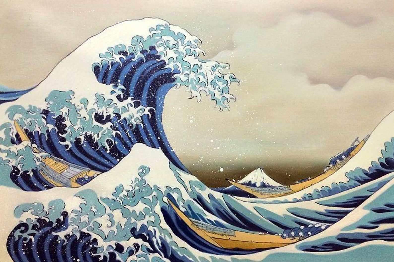 Landscape sea wave after Hokusai painting oil on canvas / The Etsy