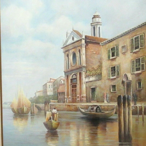 paysage marin Venise huile sur toile signée / seascape Venice oil painting on canvas