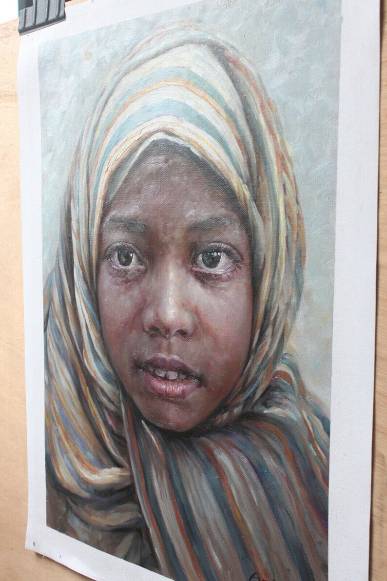 Original Oil Painting Portrait of Girl in Village Fine Art Signed - Etsy