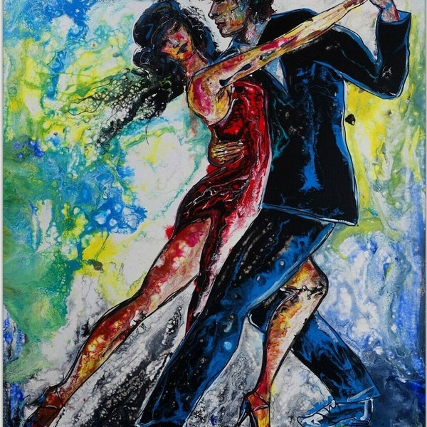 portrait danseurs tango tableau peinture huile sur toile signée / dancers oil painting on canvas