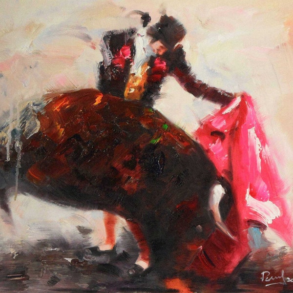 scene de corrida torero tableau peinture huile sur toile signée / oil painting on canvas bullfight