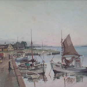 Meereslandschaft Boot Gemälde Öl auf Leinwand signiert / Ölgemälde auf Leinwand das Boot