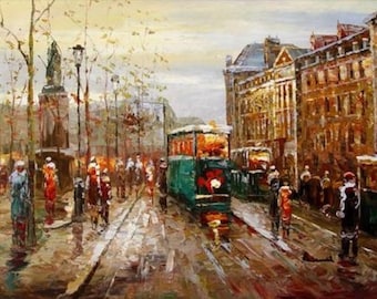 art painting Paris Street scene oil on canvas signed 90x120cm / Paris painting on canvas