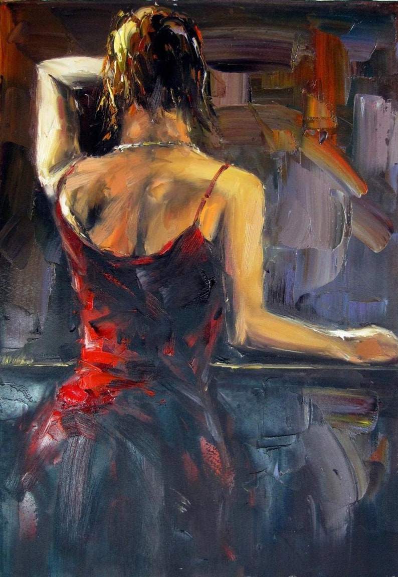 Portrait Woman Bar Painting Oil Painting on Canvas Signed / Etsy