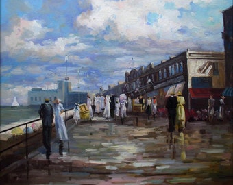 urban landscape street scene painting painting oil on canvas / painting on canvas street life