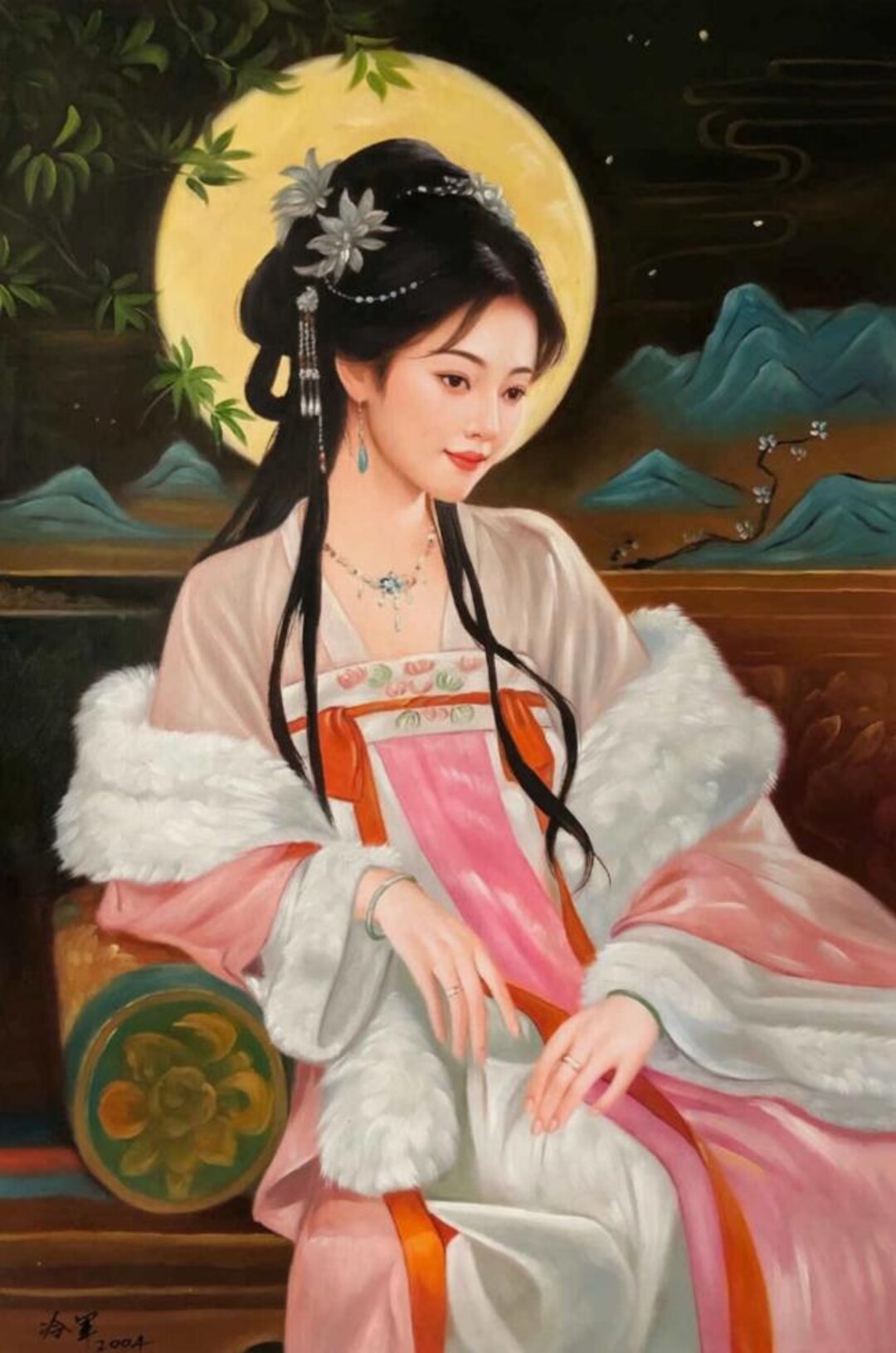 Hand-painted Oil Painting on Canvas, Beautiful Chinese Woman in