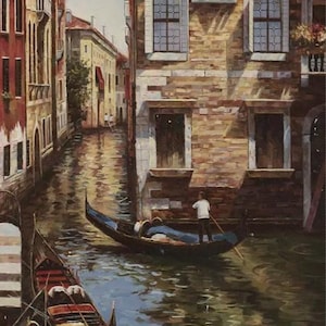 seascape canal Venice painting original oil on canvas / Original 1960s Venice, Italy, canal scene, signed
