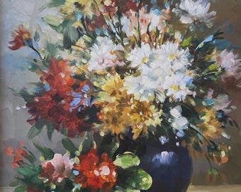 静物画 ピンクの花 油絵 キャンバス / 静物画 バラ 油絵 キャンバス