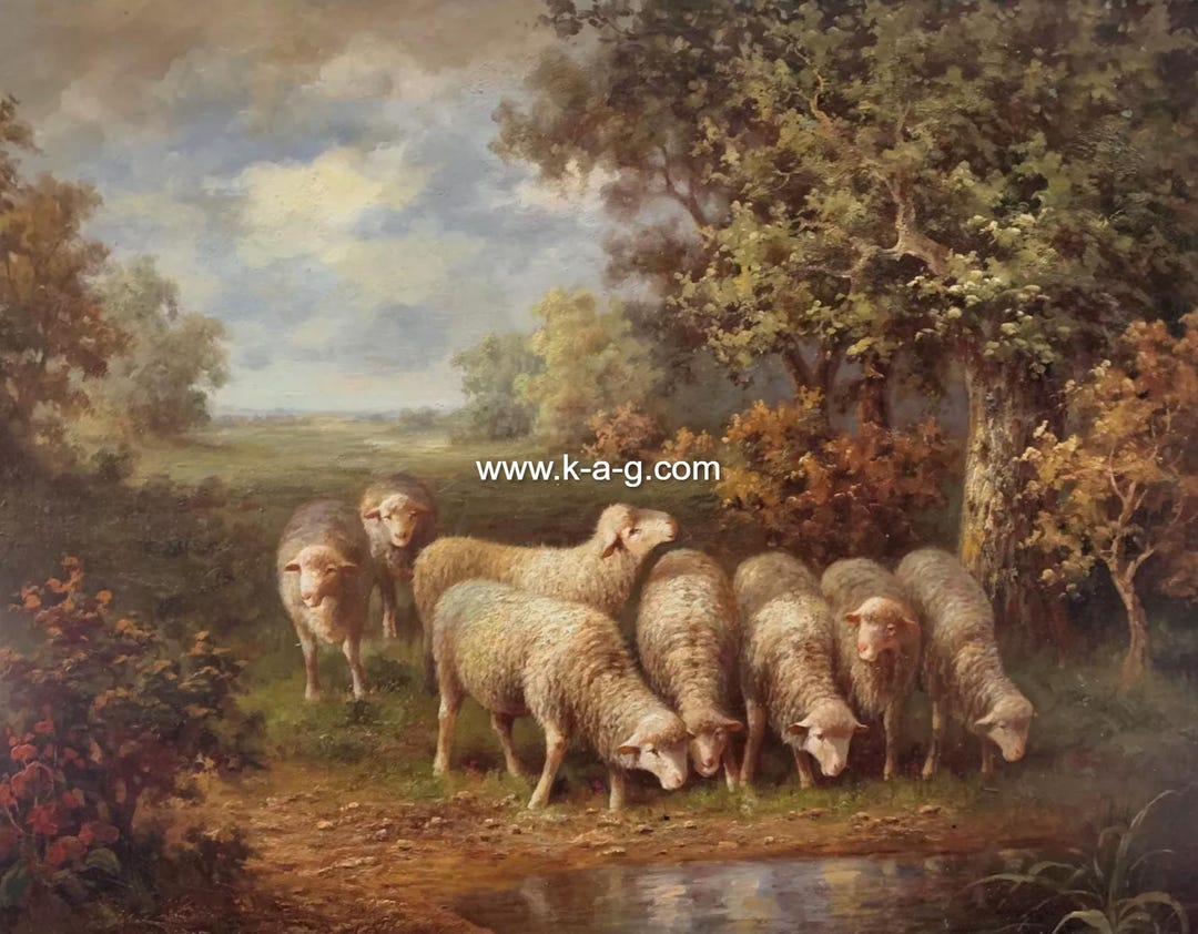 Flock of Sheep Grazing Woodland Scene Oil Painting on Canvas - Etsy