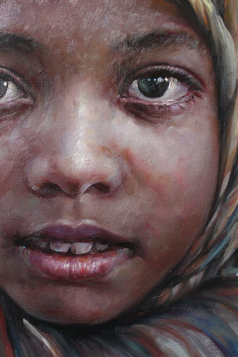 Original Oil Painting Portrait of Girl in Village Fine Art Signed - Etsy