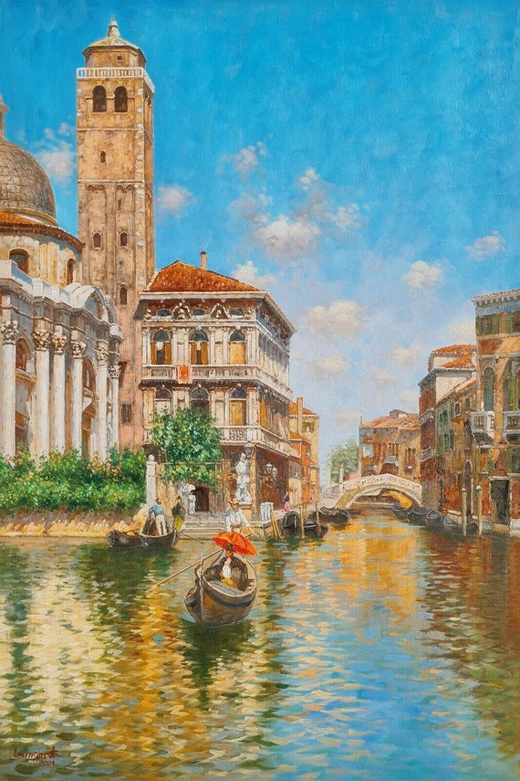 ヴェネツィア風景 　油彩画 　額入り　美術品コレクション 風景 ヴェネツィアの絵画 キャンバスに油絵 / ヴェネツィアの