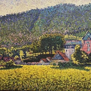 paisaje rural inspirado en la pintura de Signac óleo sobre lienzo firmado