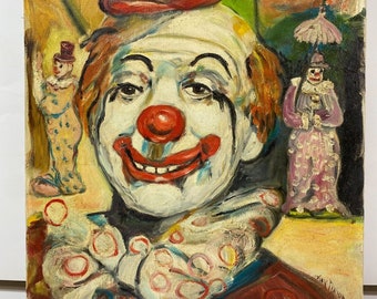 portrait clown heureux huile sur toile / clown happy oil painting on canvas