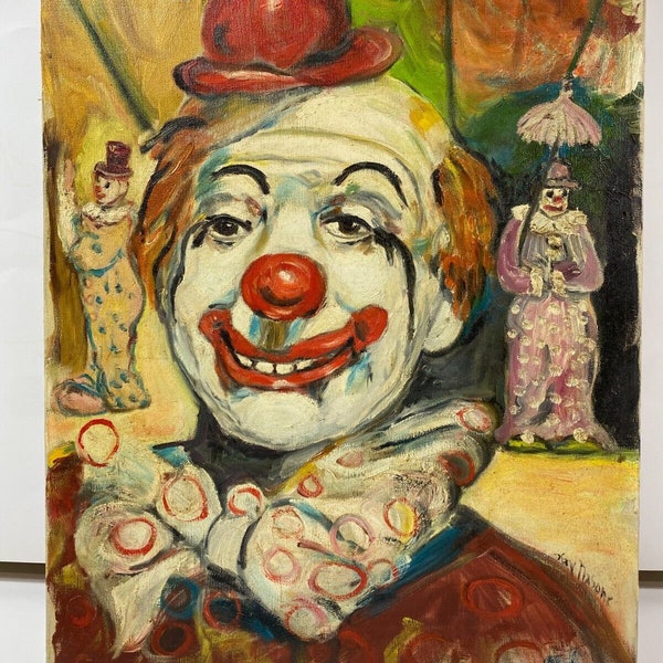 portrait clown heureux huile sur toile / clown happy oil painting on canvas