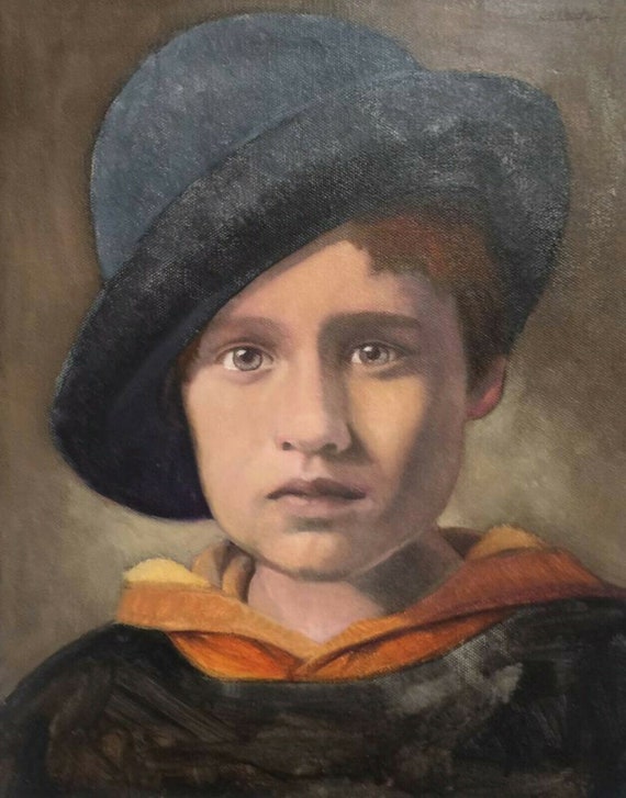 Portret jongen schilderij olieverfschilderij op canvas - Etsy België