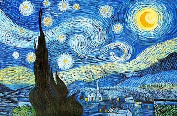 Landschap sterrenhemel nacht na Van Gogh olie geschilderd op - Etsy  Nederland