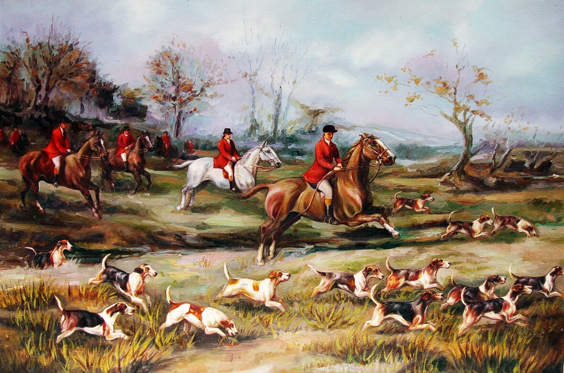 Scène de chasse à coure tableau peinture huile sur toile | Etsy