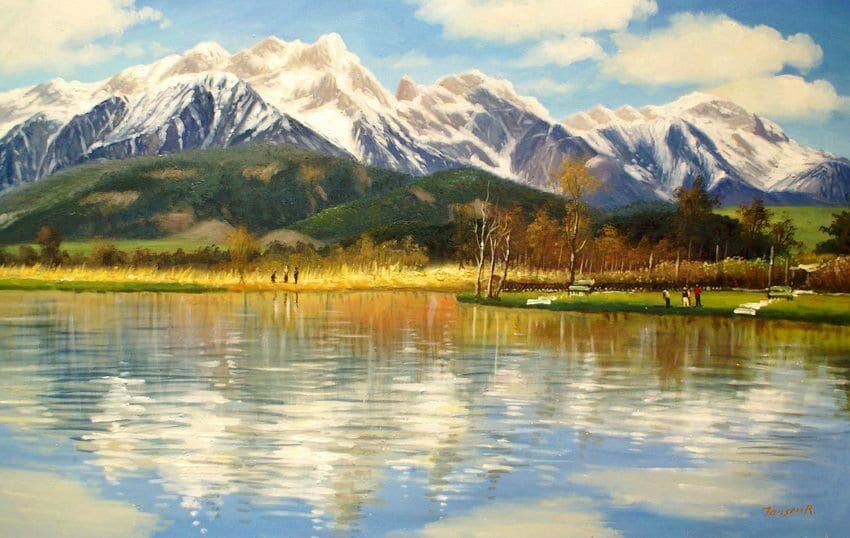 Landscape Lake Mountain Painting Oil Painting on Canvas Signed / Oil ...