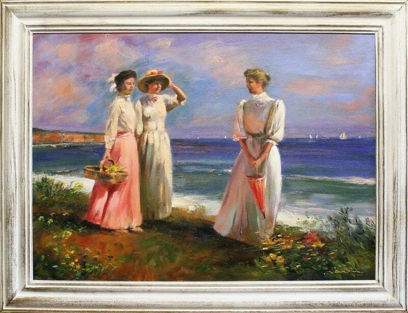 Portrait Woman at the Beach Painting Oil Painting on Canvas Signed ...
