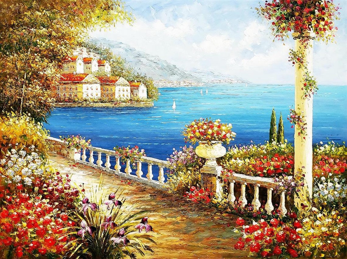 House oil painting on canvas landscape view sea Etsy