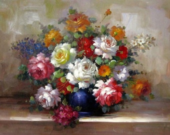 Tableau Impressionniste Fleurs Viburnum (boules De Neige) - Huile Sur Toile 33x22 Cm, Signé, Excellent état