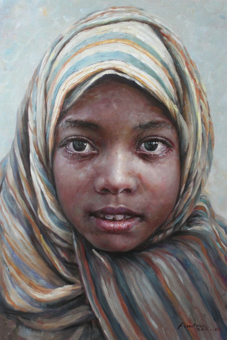 Original Oil Painting Portrait of Girl in Village Fine Art Signed - Etsy