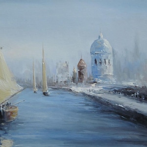 seascape boat painting original oil painting on canvas signed / seascape boat oil painting on canvas