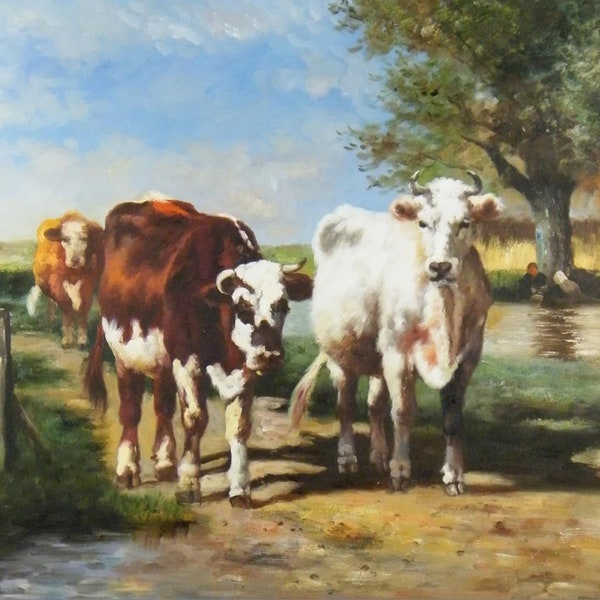 cows animal painting oil painting on canvas / the cows painting on canvas