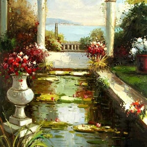 landscape terrace sea view table painting oil on canvas/sea painting on canvas