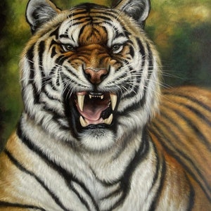 Fierce Realistic Tiger Oil Painting 24” x 20”