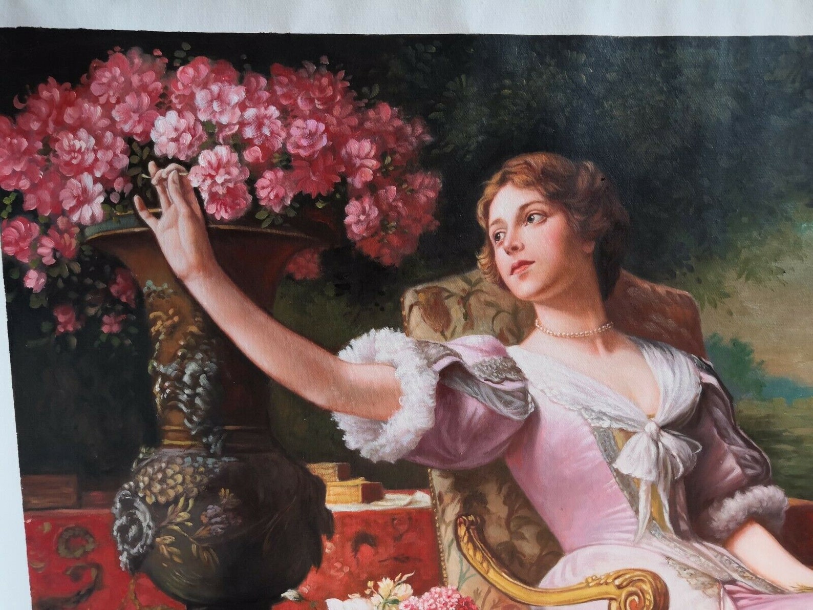 Les Plus Beaux Portraits De Femmes En Peinture Portrait femme avec fleurs tableau peinture huile sur toile / figure