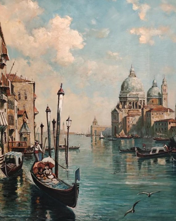 油彩画 ヴェネツィア 運河風景 絵画 額縁付き インテリア アート 匿名発送 r 80857f6557609d949fce471aa65495