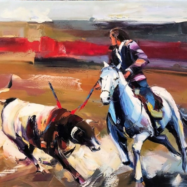 scene de corrida torero huile sur toile / scenery corrida bullfighter original oil painting on canvas