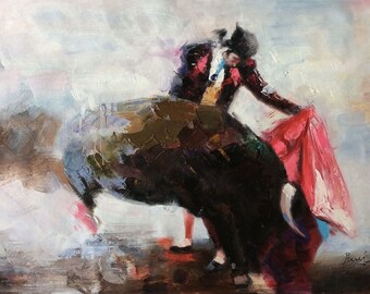 bullfight bullfighting scene oil painting on canvas signed / oil painting on canvas bullfight