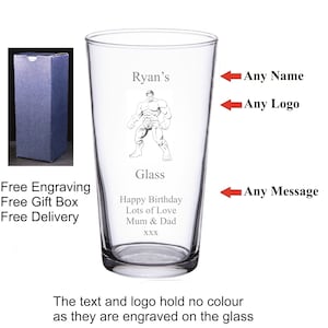 May include: Personalised glass with an engraved image of the Hulk. The glass has the text "Ryan's", "Happy Birthday", "Lots of Love", "Mum & Dad", and "XXX".