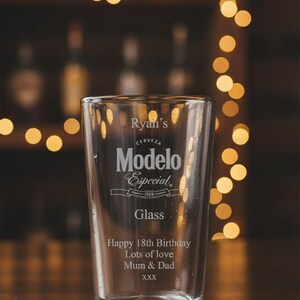 Personalised 20oz Pint Glass Modelo, Father's Day Gift